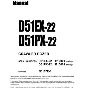 Komatsu D51EX-22 D51PX-22 Bulldozer Shop Manual (PDF Download)