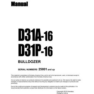 Komatsu D31A-16 D31P-16 Bulldozer Shop Manual (PDF Download)