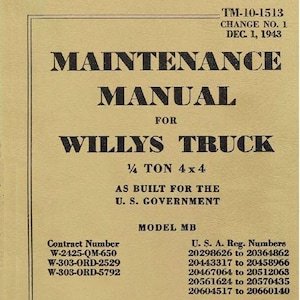 G503 - Maintenance Manual for Willys Truck - TM-10-1513 - 1943- pdf Download