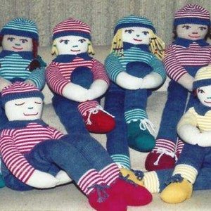Knitted Dolls Softies for Knitting Machine Striped Pattern for 4 ply wool. Perfect to knit dolls for charity Instant Download Retro Scan