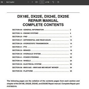 Case IH Tractor DX18E DX22E DX24E DX25E Manual Service Repair Shop 87352316 PDF