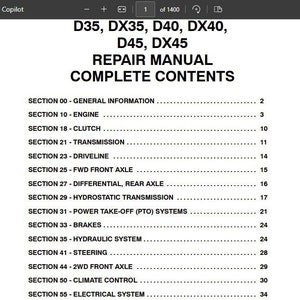 CASE IH D35 D40 D45 DX35 DX40 DX45 Tractor Service Manual Repair 87622995 PDF