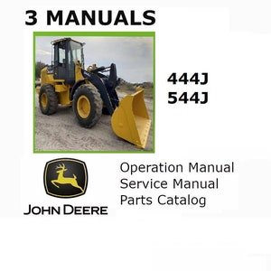 3 SET for John Deere 444J 544J Backhoe Loader Service Repair Shop Operator Parts Manuals on PDF