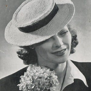 Crochet Boater Hat PDF Pattern 1970s Festival Spring Summer Sun Boating Hat Costume Vintage Patterns Sailor PDF Instant Download