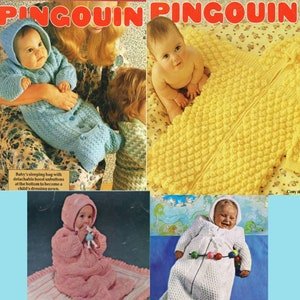 4 Baby Sleeping Bag Set PDF Knitting Patterns Bundle Instruction Tutorial PDF Vintage Boho Instant Download