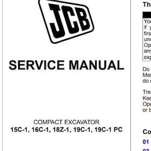 JCB 15C-1, 16C-1, 18Z-1, 19C-1 SERVICE Manual for Mini Compact Excavator Download PDF