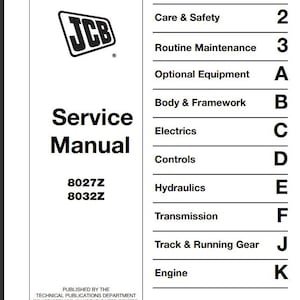 JCB 8027Z, 8032Z SERVICE Manual for Mini Compact Excavator Download PDF