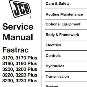 JCB 3170, 3190, 3200, 3220, 3230 FASTRAC Plus Service Manual Download PDF