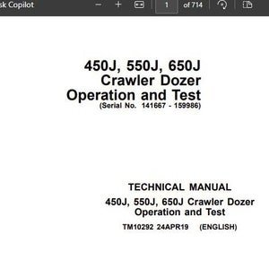 450J 550J 650J Crawler Dozer Operation & Test Technical Manual TM10292 PDF