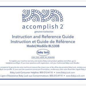 Baby Lock Accomplish 2 BL530B Instruction Manual PDF Instant Download