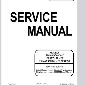 Mercury 20 Jet 20 25hp Marathon Seapro Mariner Service Repair Manual