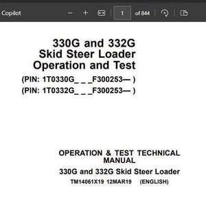 330G 332G Skid Steer Loader Operation & Test Technical Manual TM14061X19 PDF