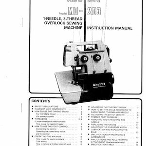 Bernina Bernette 203 MO-203 Serger Overlock Overlocker PDF Instruction Repair Manual in English Vintage PDF Download Instant Download Retro