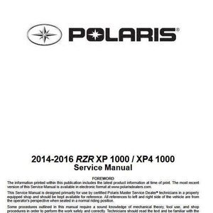 2014-2016 RZR XP XP4 1000 Polaris Service Repair Manual PDF Download
