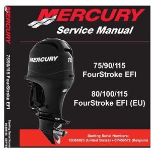 Mercury 4 stroke 75 90 115 HP (80 100 115 Eu) EFI Outboard Service Manual. Starting serial numbers 1B366823 (US) 0P459572 (Belgium) 2006 Rev