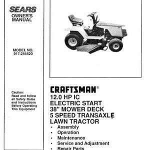 Craftsman Garden Lawn Tractor Manual 917.254520 International Maintenance Manual Workshop Repair Instruction Operation PDF Instant Download