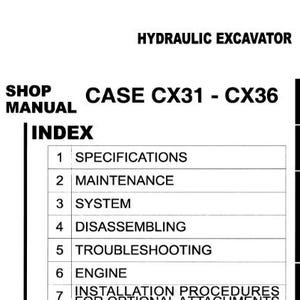 Case CX31, CX36 Mini Excavators Service Shop Repair Manual pdf Download