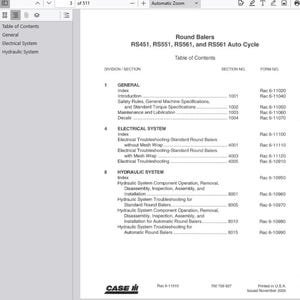 Case RS451, RS551, RS561, & RS561 AutoCycle Automatic Round Balers Service Shop Repair Manual pdf Download
