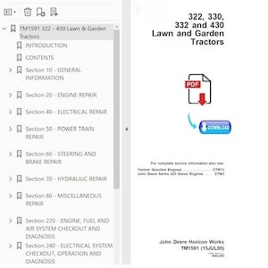 John Deere 322 330 332 430 Lawn Garden Tractors Service Repair Technical Manual TM1591 PDF Download
