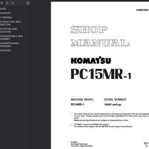 Komatsu PC15MR-1 Shop Manual Excavator PDF Download Service Repair