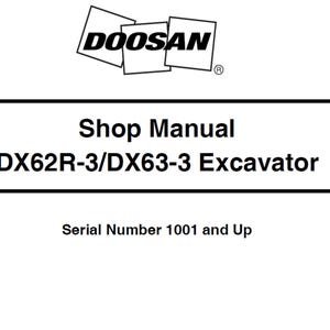 Doosan DX62R-3 and DX63-3 Excavator S/N 1001 and Up Service Shop Manual 950106-01085E PDF