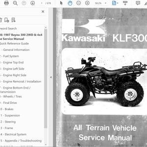 Kawasaki ATV Bayou 300 2WD&4X4 (KLF300)  1986-2006 Repair Service Manual PDF Download