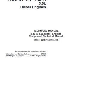 John Deere Powertech 4024 2.4 L, 5030 3.0 L Diesel Engines Technical Manual CTM301