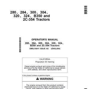 John Deere 280 284 300 304 320 324 B350 and 2c-354 Tractor Maintenance and Operators Manual OMSJ16411 PDF