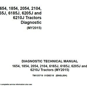 John Deere 1654 1854 2054 2104 6165J 6185J 6205J and 6210J Tractors Diagnostic Technical Manual TM135719 PDF