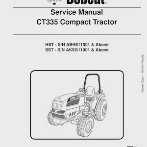 Bobcat CT335 Compact Tractor Service Manual, ebook pdf INSTANT DOWNLOAD English Language