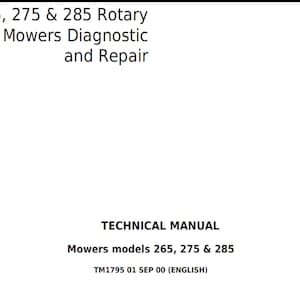 John Deere 265 275 285 Rotary Disk Mowers Diagnostic and Repair Technical Manual TM1795 PDF