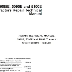 John Deere 5085E 5095E and 5100E Tractors Repair Technical Manual TM128319 PDF