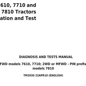 John Deere 7610 7710 7810 Tractor Operation Test Technical Manual TM2030 PDF
