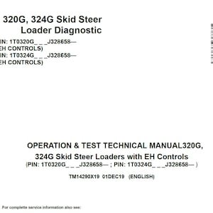 John Deere 320G 324G Skid Steer Loader Repair Diagnostic Operation and Test Technical Manual TM14290X19 PDF