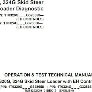 John Deere 320G, 324G Skid Steer Loader Repair with EH Controls Operation and Test Technical Manual TM14292X19 PDF