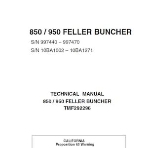John Deere 850 and 950 Feller Buncher Repair Technical Manual TMF292296 PDF