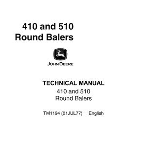 John Deere 410 510 Round Baler Repair Technical Manual TM1194 PDF Digital Download