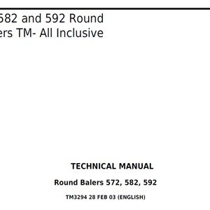 John Deere 572 582 592 Round Balers TM All Inclusive Repair Technical Manual TM3294 PDF Digital Download