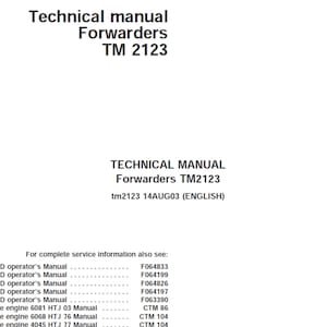 John Deere 8100D 1010D 1110D 1410D 1710D Forwarders Repair Technical Manual TM2123 PDF