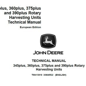 John Deere 345plus 360plus 375plus and 390plus Rotary Harvesting Units Repair Technical Manual TM415919 PDF