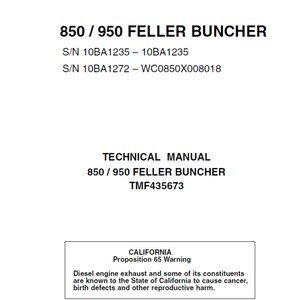 John Deere 850 950 Feller Buncher Repair Technical Manual TMF435673 PDF