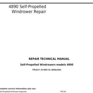 John Deere 4890 Self-Propelled Windrower Repair Technical Manual TM1617 PDF Digital Download