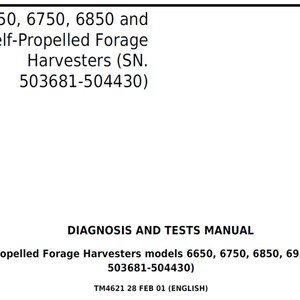 John Deere 6650 6750 6850 6950 Self-Propelled Forage Harvesters Technical Manual TM4621 (SN 503681-504430) PDF Digital Download