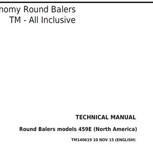 John Deere 459 Economy Round Baler Repair Technical Manual TM140619 PDF