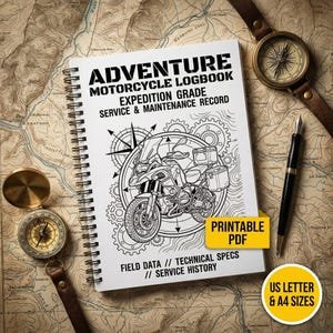 Adventure Motorcycle Maintenance Logbook | Printable Service Record PDF | Workshop Repair Journal | Mechanic Gift | A4 US Letter