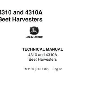 John Deere 4310 4310a Beet Harvesters Repair Technical Manual TM1166 PDF
