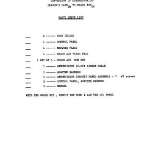 CINEMATRONICS - Dragons Lair To Space Ace - Conversion Kit Instruction- Service Manual - Parts Manual - Owner manual -  Pdf Download