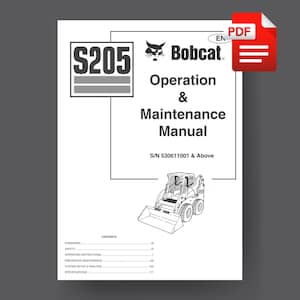 Bobcat S205 Skid Steer Compact Track Loader Operation Maintenance Manual PDF