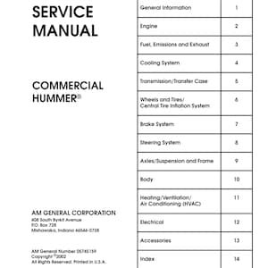 Hummer H1 - Service Manual - Parts Manual - Owner manual - Pdf Download