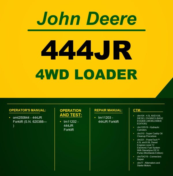 John Deere 444JR 4WD Loader Workshop Service Repair Manuals PDF Bundle Instant Download